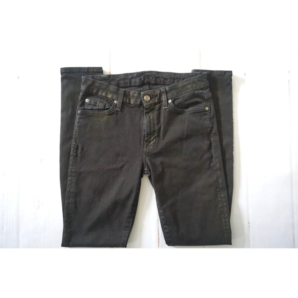 7 for All Mankind Womens Black/Hint of Gold Skinny Jeans – Size 28